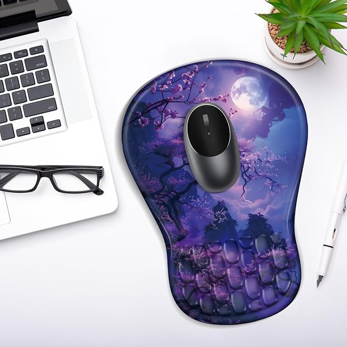 YIWEI Ergonomic Mouse Pad with Wrist Rest for Carpal Tunnel Pain Relief | Memory Foam Wrist Support,Non-Slip Rubber Base, Keyboard Computer Mousepad,Lycra Cloth Surface,Gaming Home Office