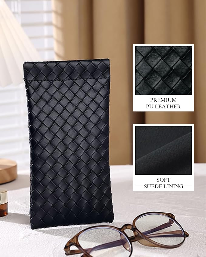 4 Pcs Squeeze Top Sunglass Case with Cleaning Cloth, Soft Leather Eyeglass Case Portable Sunglasses Pouch