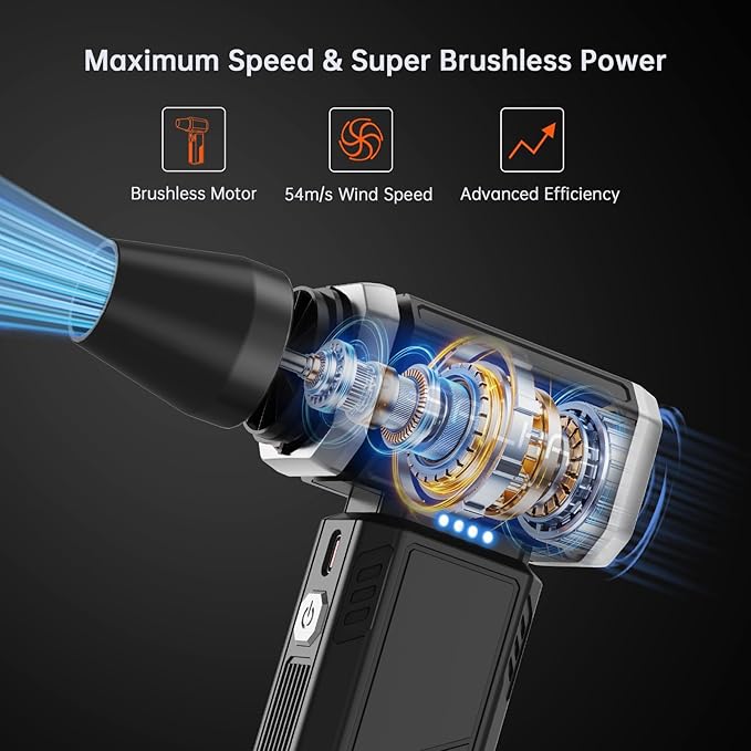 Powerful Air Duster 300000RPM, Handheld Office Duster Blower Replaced Can of Air, Rechargeable Durable Small Blower for PC Gamers, Barber, Laptop & Snow Removal, Birthday Gifts for Dad