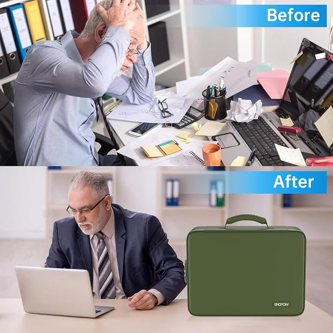 ENGPOW Fireproof Document Organizer Bag with Lock & Accordion File Folder | 5200℉ Multi-Layer File Organizer Box with Lock ,Heat Insulated, Water Resistant, Safe Storage for Home Office Travel,Green