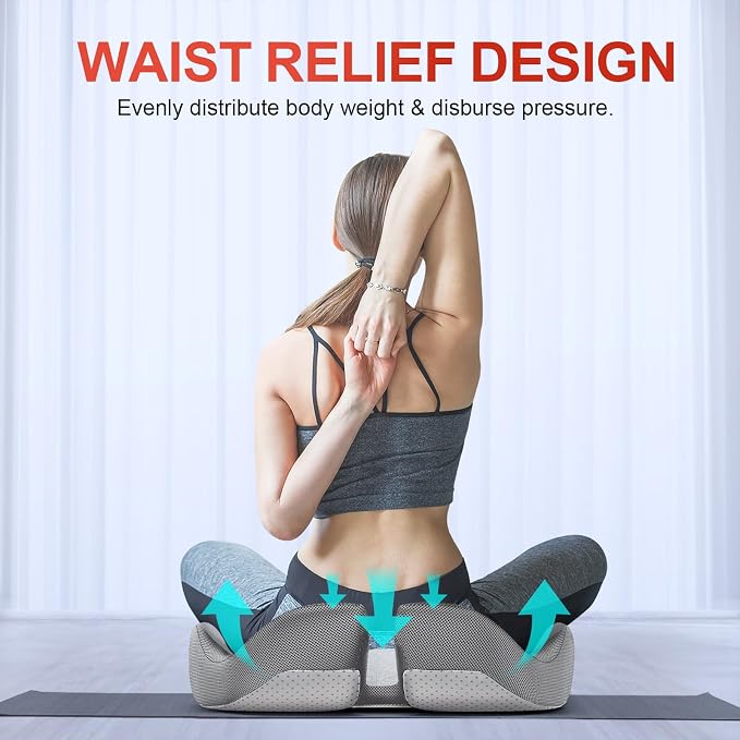 Benazcap XL Ergonomic Seat Cushion Relieves Sciatica & Tailbone Pain | Memory Foam cushion, washable cover & anti-slip base, long-sitting pad for office, gaming and car seats Gray