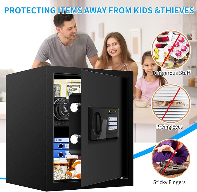 2.3 Cuft Fire proof Safes for HOME USE, Digital Security Safe Box with Programmable Keypad and Spare Keys, Safety Box for Home Office Business, Document Safe for Money Medicine Valuables