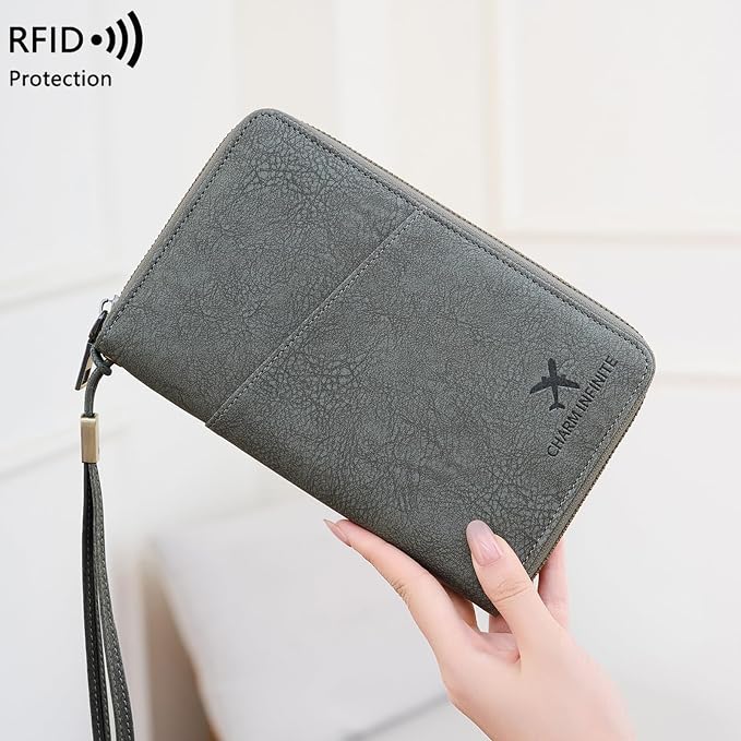 Family Passport Holder for Travel Women and Men RFID Blocking Passport Holder with Zipper Multi-functional Passport Wallet Passport Case Passport cover Travel Essentials