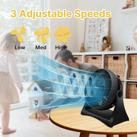Shop-Air 8" Wall-Mounted Desk Fan, TurboForce Air Circulator Fan, High-Velocity Cooling Table Fan, 3 Speeds, Quiet Operation, 120° Adjustable Tilt, Home & Office