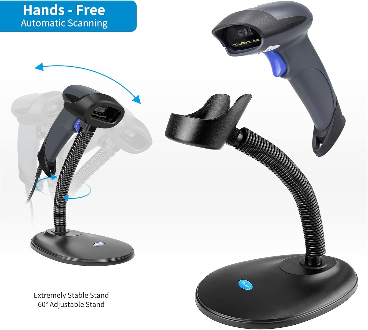 NETUM Wireless 2D QR Barcode Scanner Bluetooth with Stand, 3 in 1 Automatic Bar Code Imager Reader Handhold Scanner Gun Compatible for Laptops, Computers, Cashier, POS -M8S
