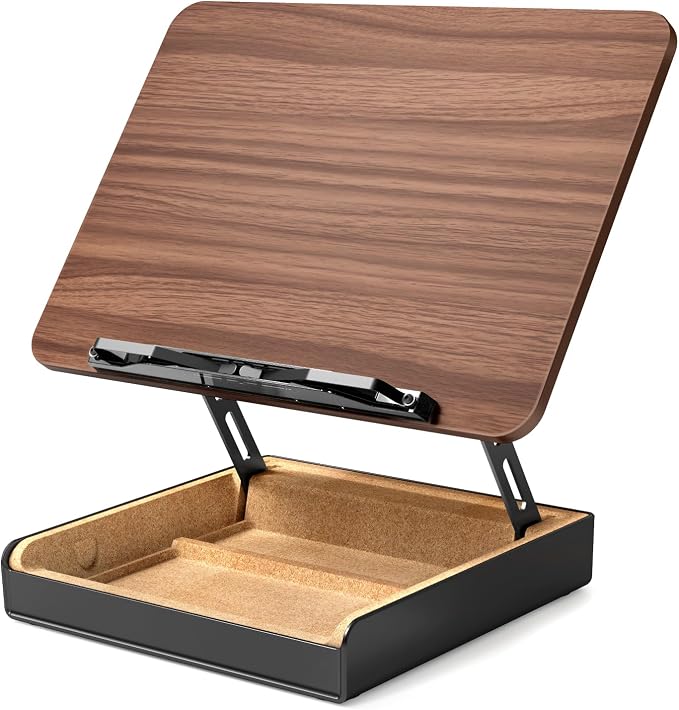 Book Stand with Storage, Book Holder for Reading Hands Free | Wooden Cookbook Stand for Kitchen Counter, Adjustable Reading Stand for Desk, Recipe Stand, Book Prop for Book Lovers