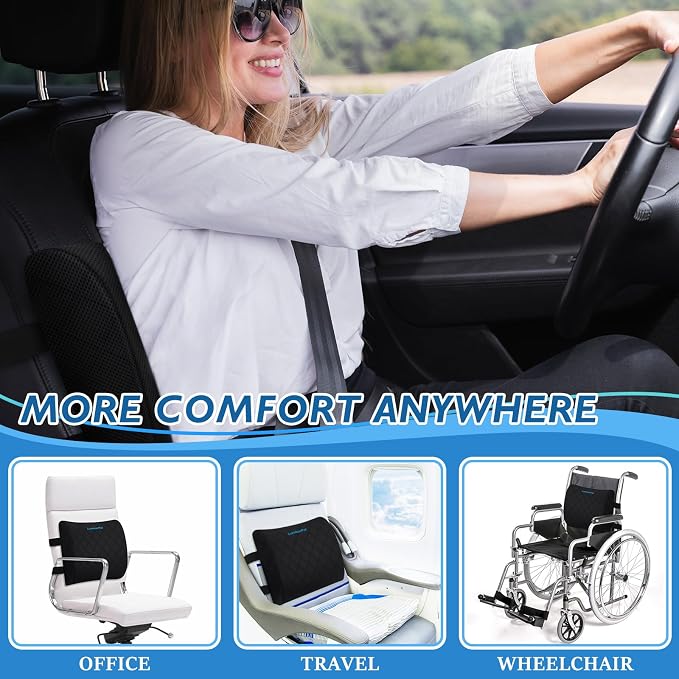 LumbarPal Lumbar Support Pillow for Office Chair Back Support Lumbar Pillow for Car, Gaming, Office Chair - Improve Sitting Posture & Back Pain Relief, Memory Foam, Adjustable Straps, Black | Improve Sitting Posture & Back Pain Relief. Lumbar Pillow Fi...