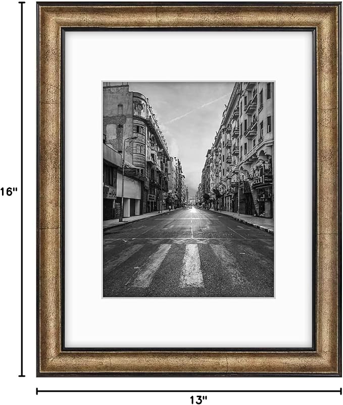 Golden State Art, 11x14 Photo Frame with Mat for Pictures 8x10 and Real Glass (Dark Gold Brown & Bronze Pewter Panel with White Color Mat, 1.25 Inch Frame Border)