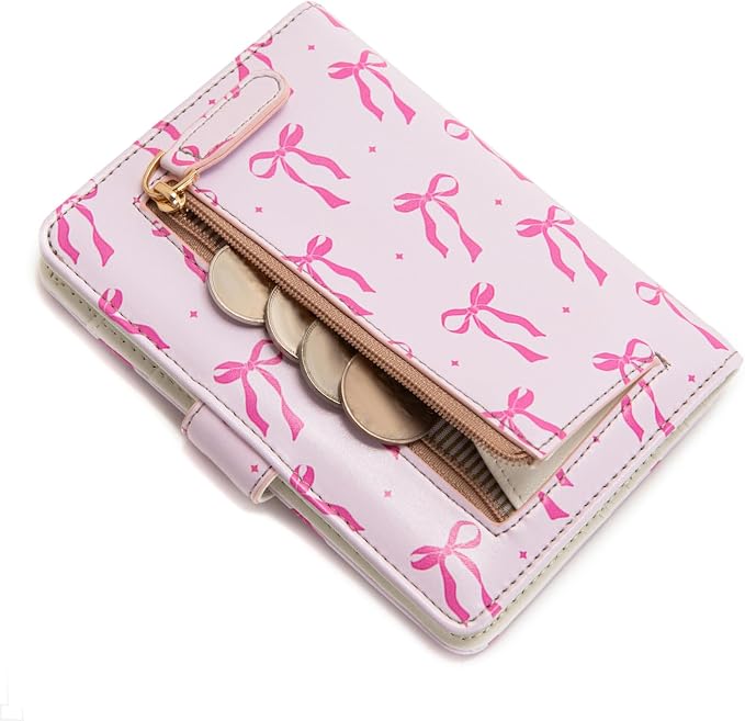 Passport Holder for Travel Essentials, RFID Blocking Passport Wallet Cover with Magnetic Closure, Passport Book Holders for Women and Men (Pink Bow)