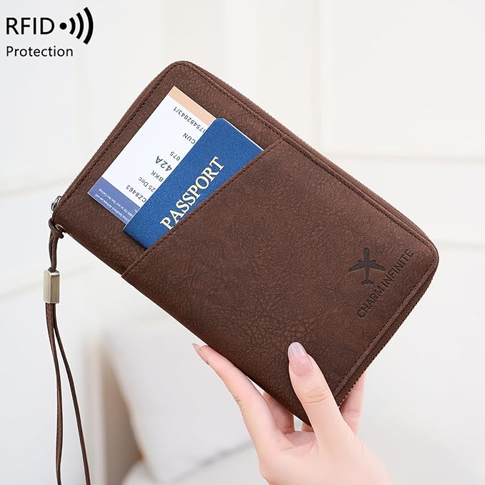 Family Passport Holder for Travel Women and Men RFID Blocking Passport Holder with Zipper Multi-functional Passport Wallet Passport Case Passport cover Travel Essentials