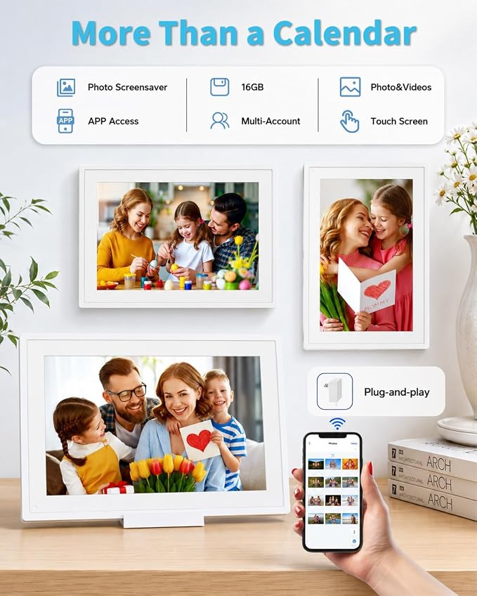 10 inch Digital Calendar Digital Picture Frame Electronic Calendar – Interactive Smart Family Planner, No Subscription, Chore Chart, Meal Planner, Star Reward, Sync Cal Via App, Gift for Mom Dad