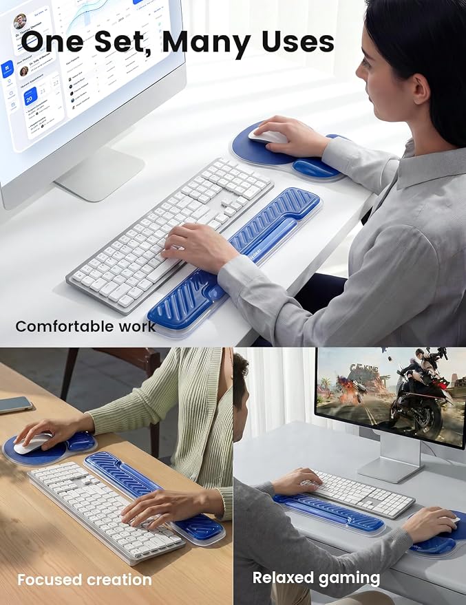 Vaydeer Ergonomic Gel Keyboard Wrist Rest and Mouse Pad with Wrist Rest Set | Cooling Gel Wrist Support for Comfortable Typing, Gaming and Remote Work with Non-slip Base for Stable Desk Use, Blue