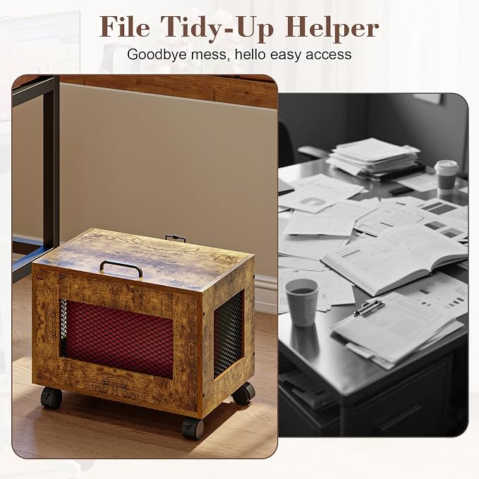 Sbanmao Small File Cabinet Cart Under Desk, Rolling Filing Cabinet for Home Office, Hanging File Organizer Box on Wheels, Mobile Decorative Document Storage Basket for Letter & Legal Size