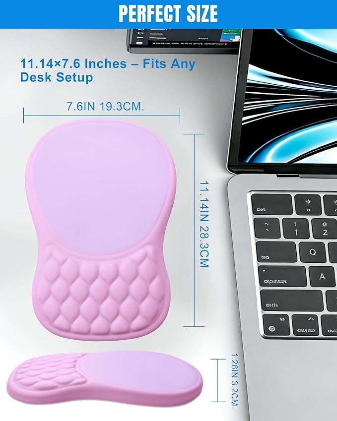 Ergonomic Mouse Pad with Sloped Memory Foam Wrist Rest | 3D Textured Wrist Cushion, Smooth Lycra Surface, Non-Slip PU Base, Comfortable Support for Office/Home Computer Desks