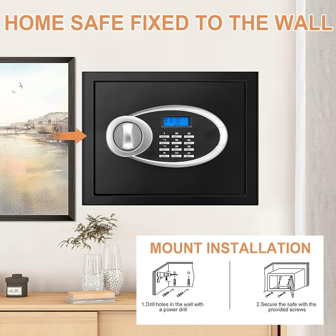 1.2 Cuft Safe Box Fireproof Waterproof for Home, Fire proof Safes with Digital Keypad, Spare Keys and Removable Shelf, Security Fire Safe for Money Firearms Medicine Valuables