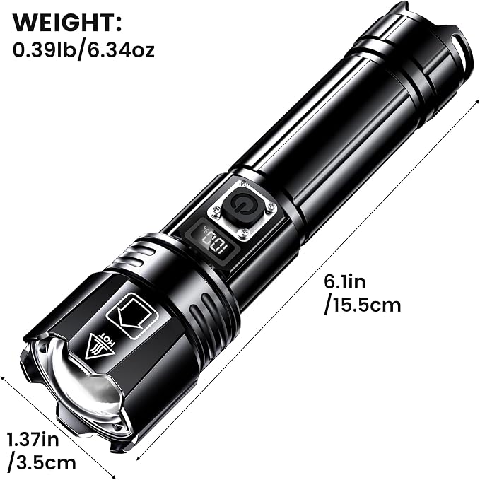 AKNEAR Rechargeable LED Flashlight High Lumens, Super Bright Flashlights with Zoomable & USB C Rechargeable & 5 Light Mode & IPX7 Waterproof, Powerful Flash Light for Home, Hiking, Camping