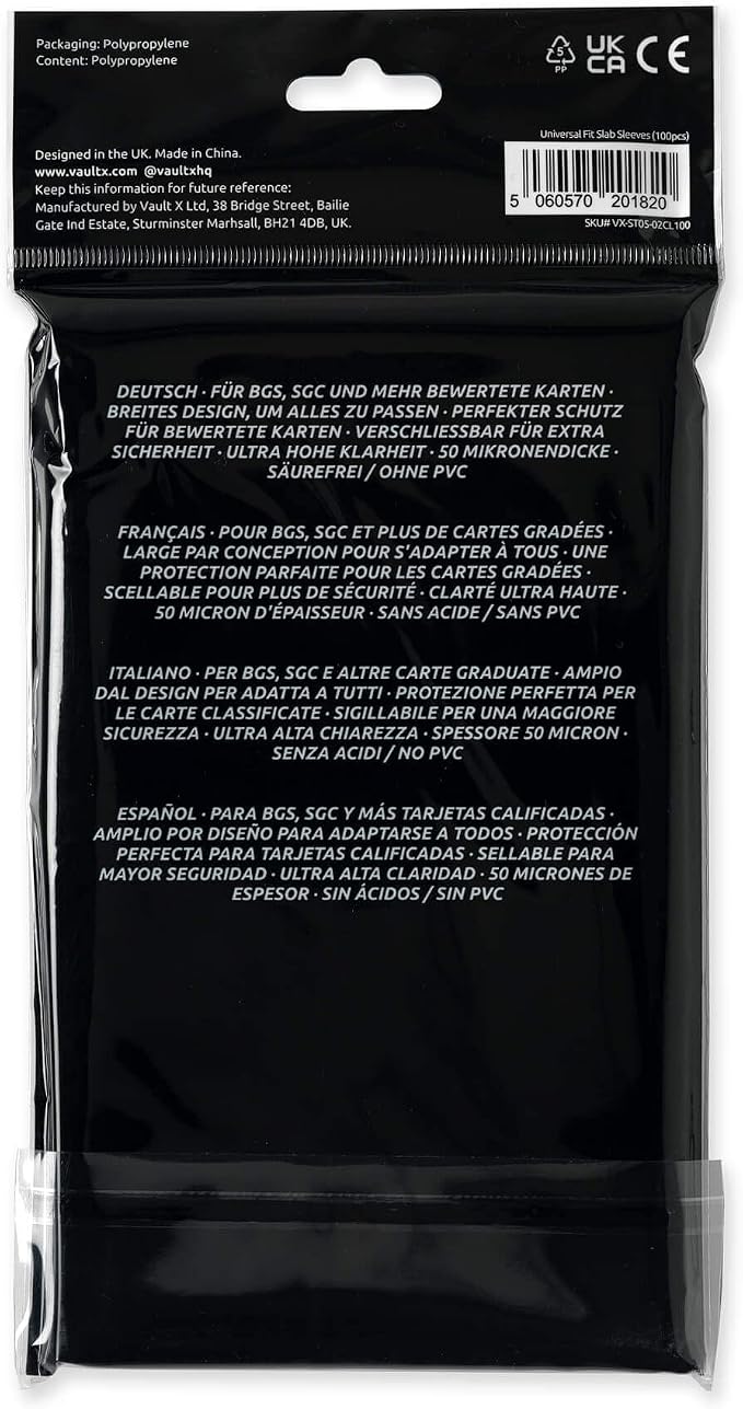 Vault X Exact Fit Slab Sleeves (100 Pack) Universal Fit for Graded Trading Cards, BGS, SGC, ACE and Similar Sized Cases