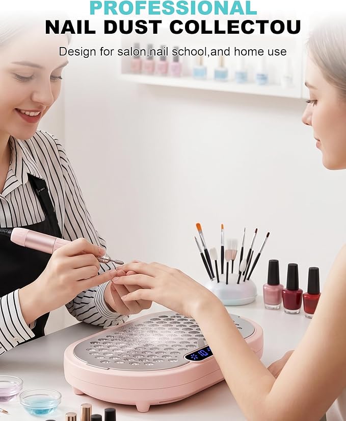 Nail Dust Collector for Nail Tech, 4000RPM Brushless Nail Fan with Dual Turbo, 360° Suction Manicure Dust Vacuum Extractor for Acrylic Dip Gel Polish, Low Noise, 30 Filters—Pink