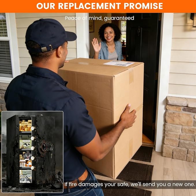 35-Min 1700Β°F Fireproof Safe for Home Documents, 27.6" Tall Large Safe Box | 64LBS Heavy-Duty Safe with Alarm System and Sensor LED Light, Fire Safe for Office Security