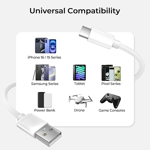 Basesailor for Airpods Pro 3 USB Type C Charger Cable 6.6FT 2Pack,Car Charging Cord for New iPhone 17 Air 16,Samsung Galaxy S10 S10E 10E S20 FE S24 S23 S21 S22 Plus Ultra,A51 A52 A53,Google Pixel 9 XL