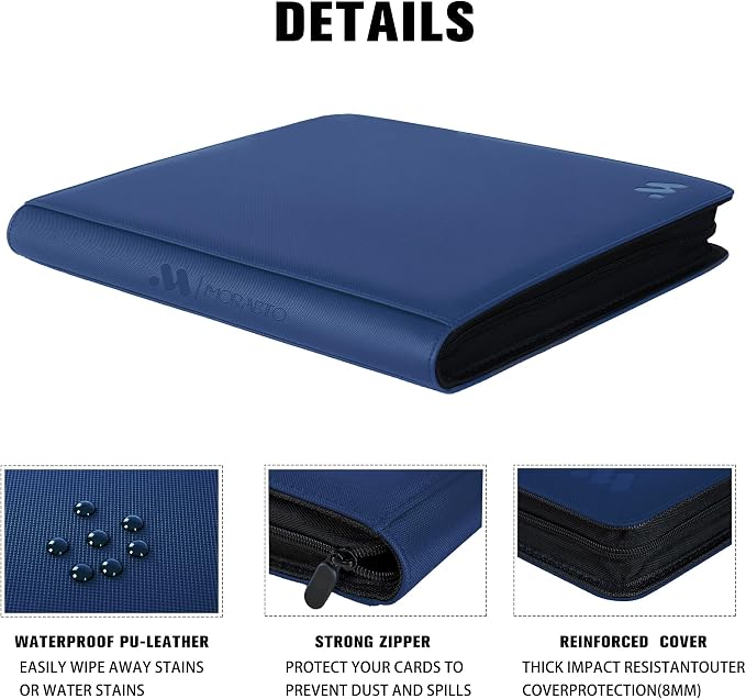 Card Binder 16 Pocket,Trading Card Binder Holds up to 1408 Cards with 44 Sleeves,Zipper Card Holder Album Compatible with TCG Card/Game Cards/Sports Card-Blue