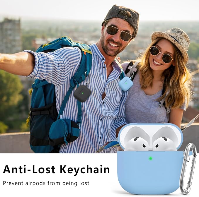 Ljusmicker for AirPods 4 Case 2024 with Cleaner Kit,Soft Silicone Protective Cover for Apple AirPods 4th Generation Cases for Women Men,for AirPod 4 Case Accessories with Keychain-Sky Blue