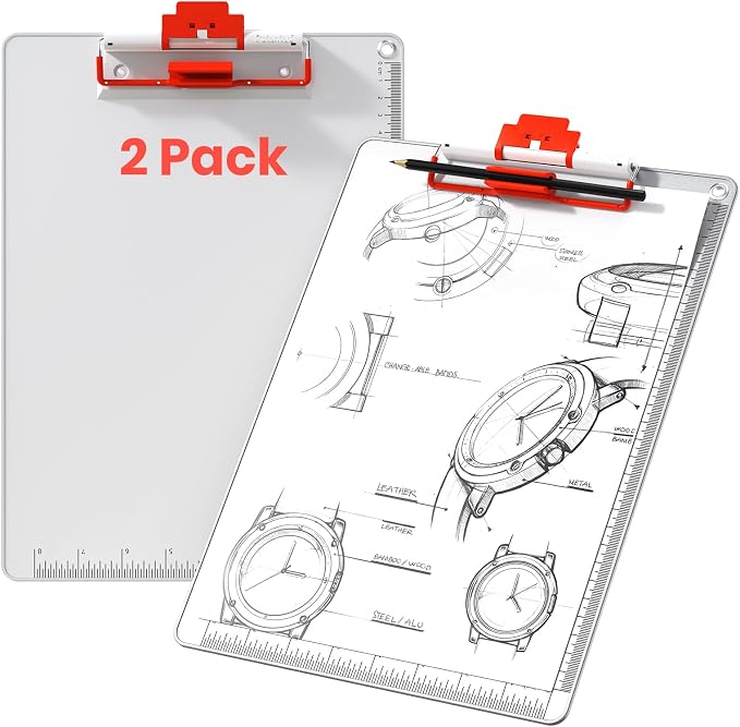 Clipboard with Pen Holder, Aluminum Frame & 2-in-1 Upgraded Clip, A4 Size 12.5 x 9 Inch, Heavy Duty Portable Writing Board with Anti-Slip Backing, for Office School Classroom Doctor Coach(2 Pack)