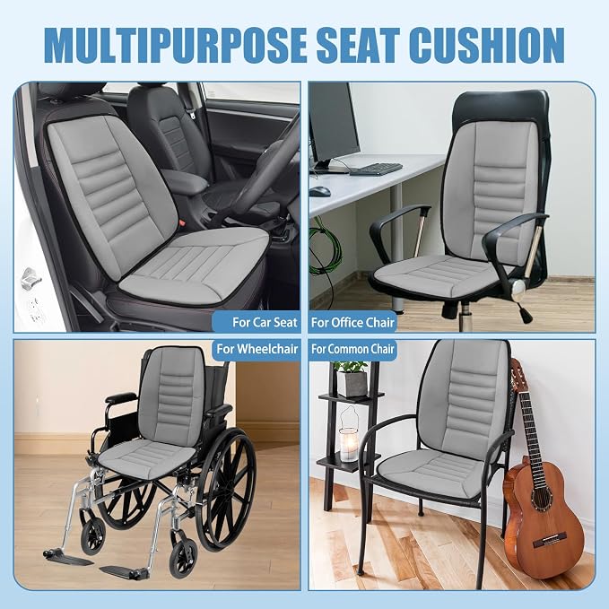 Car Seat Cushion, Memory Foam Cushion with Back Support, Gray | Seat Cushion for Full Back and Seat, Ideal for Car Seat Driver, Office Chair, Wheelchair and Back Pain Relief