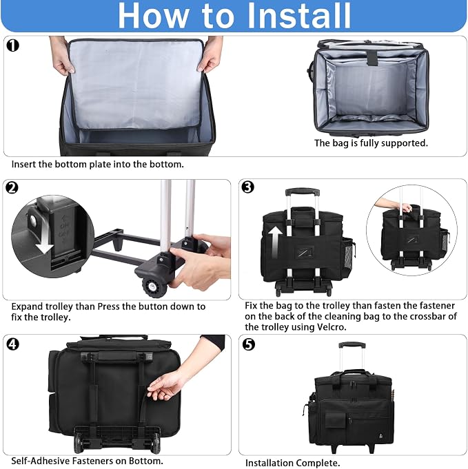 Rolling Teacher Bag Built-in Hard Support Board With Detachable Trolley | Waterproof nylon,35L large space,Multiple storage pockets,Fits 15.6 Inch Laptop