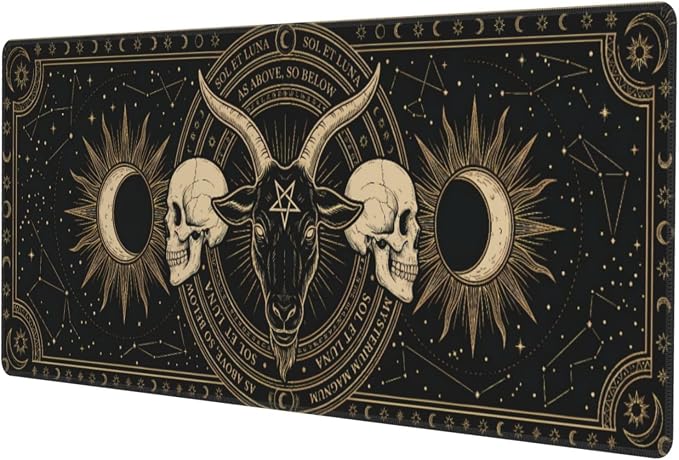 Gothic Skull Goat Gaming Mouse Pad Large Extended Desk Mat Non-Slip Rubber Base Keyboard Pad with Stitched Edges for Office Gaming 31.5x11.8 in