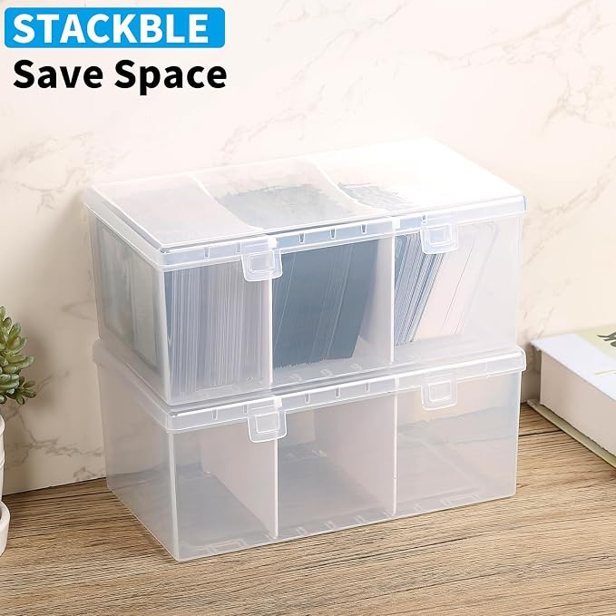 CDBXPRG Toploader Storage Box for 100 + 3" x 4" 35pt Rigid Card,Trading Card Storage Box with Dividers for 500+ Baseball Card Case,Playing Card Case for MTG, Sport Cards,Game Cards 2 PACK