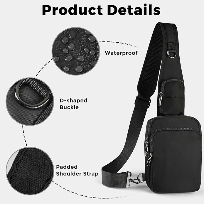 Sling Bag, Crossbody Bag with Zipper Lock, RFID Blocking & Water Resistant for Men and Women