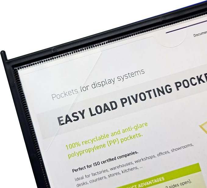 Tarifold Desktop Reference System, 10 Pockets, Easy-Load Design, Black | 10 double-sided polypropylene pockets hold 20 letter-size sheets, sturdy metal base, quick-find indexing, easy to assemble