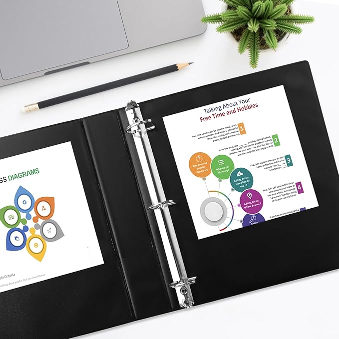 CIXILDTS 1.5-inch D Ring Binders, 3 Ring Binder Fit US Letter Size Paper, 1-1/2" Slant D Ring View Binder with 2 Pocekts, 6-Pack, Black