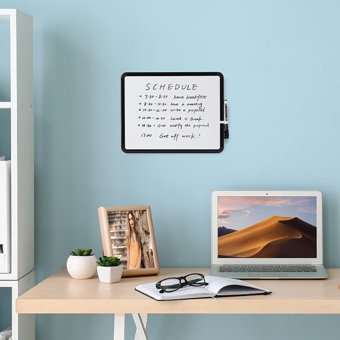 Mr. Pen- Dry Erase Board, 14” x 11” with a Black Dry Erase Marker | Black Frame, Small Mini White Board for Students, Fridge, Wall, Locker, Includes Double Sided Tapes