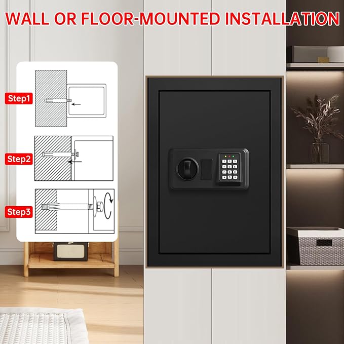 3.5 Cuft Large Safes for Home Use Water and Fireproof, Digital Security Fire Safe Box with Programmable Keypad, Key Lock & Removable Shelf, Anti-Theft Document Safe for Money, Medicine and Valuables