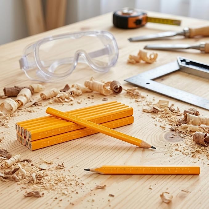 30 Pcs Carpenter Pencils - Octagonal Hard Black Woodworking Pencils, Heavy Duty Construction with 15cm Scale for Wood, Brick, Concrete Marking(Yellow)