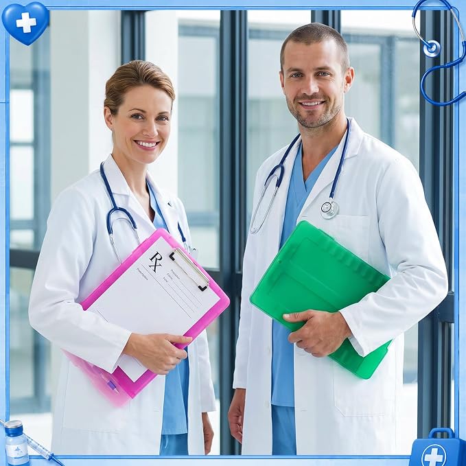 Crtiin 6 Pcs Colored Clipboard with Storage, 8.5 x 11 Inch Heavy Duty Plastic Nursing Clipboard Folder with Pen Holder A4 Medical Holder for Nurse Doctor Teacher Office, Organization (Candy Color)