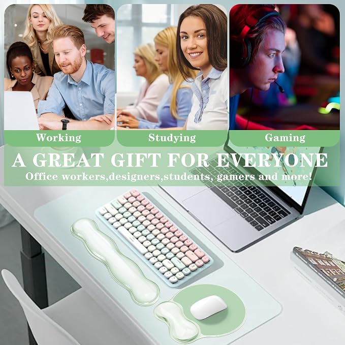 Gel Wrist Rest for Keyboard and Mouse Pad Set - Clear Green | Ergonomic Cute Computer Keyboard Wrist Pad Support for Pain Relief, Non-Slip Desk Accessories for Office and Home