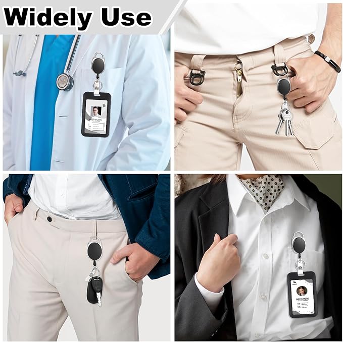 2 Pack Badge Holder Retractable Clip Heavy Duty Reels with Vertical Sliding ID Badge Holder Black Hard Plastic for Women Nurse Teacher Student