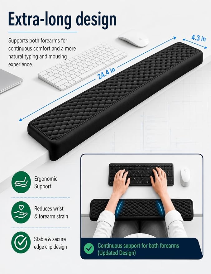 Vaydeer Ergonomic Full-Length L-Shaped Elbow Rest Pad, Desk Edge Pad, Pink | Soft Memory Foam Supports Elbow and Forearm, Desk Edge Cushion for Keyboard, Mouse, Office and Gaming Use