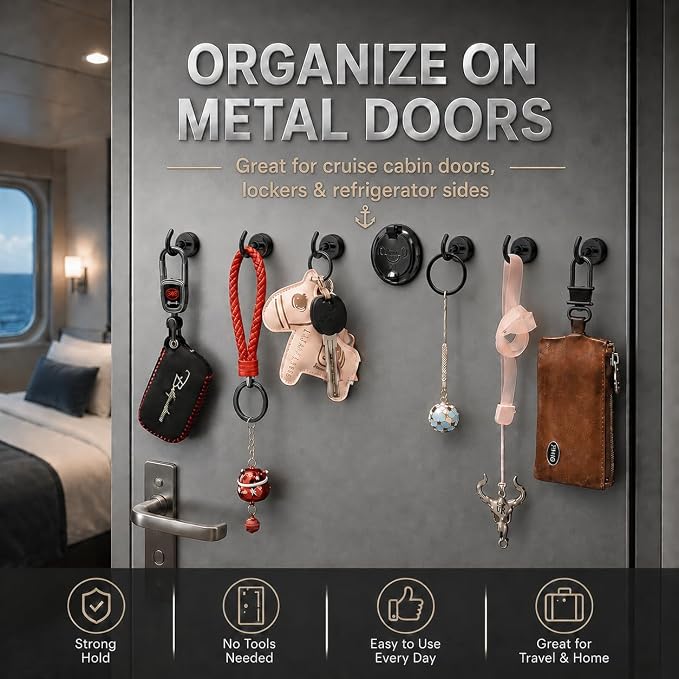 Neosmuk Magnetic Hooks, Heavy Duty 30lb+ Strong Magnet Hook for Cruise Cabins, Cruise Essentials 2026 for Hanging, Metal Wall Refrigerator Hangers (Black, 10 Pack)
