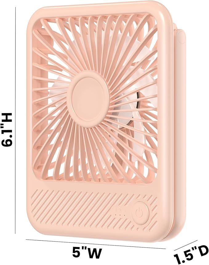 Koonie USB Desk Fan, Strong Wind Ultra Quiet Small Mini Fan | 180° Tilt Folding & 3 Speeds Adjustable, USB-C Corded Powered Personal Fan for Office Desktop Bedroom, Pink, NO BATTERY