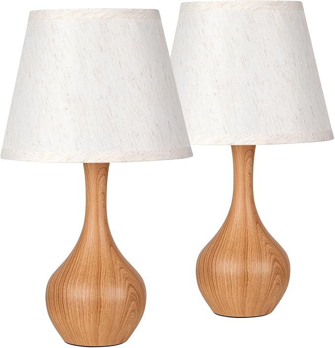 16.1" Touch Table Lamp for Nightstand, Dimmable Small Bedroom Lamp Set of 2 | Touch Control, Set of 2, Bulb Included, Wood-paint Bedside Lamps for Desk, Night Stands, Living Room, End Table, Corded