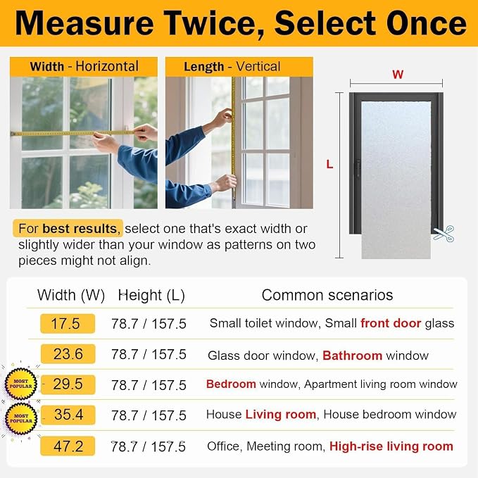 Dwersty Frosted Glass Window Privacy Film Decorative, Bathroom Window Tint for Home Glass Windows Cover, Static Cling, Removable, Reusable, Anti-UV, Anti-Glare, Heat Blocking, 17.5 by 78.74 inch