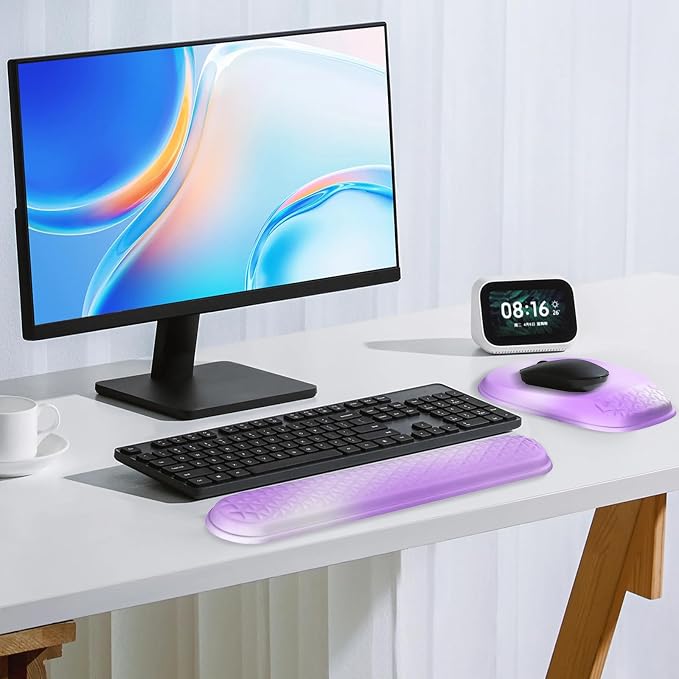 Mouse Pad with Wrist Rest, Comfortable Memory Foam Wrist Rest for Computer Keyboard, Ergonomic Mouse Pad Set for Easy Typing & Pain Relief - Gradient Purple