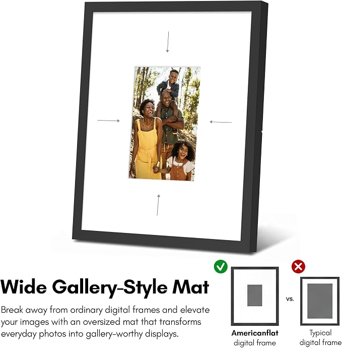 Americanflat 10.1" WiFi Digital Picture Frame in Real Matted 15x18 Frame - Touchscreen, Send Photos & Videos Via Frameo App - Wall or Tabletop - Gift for Grandparents - Black