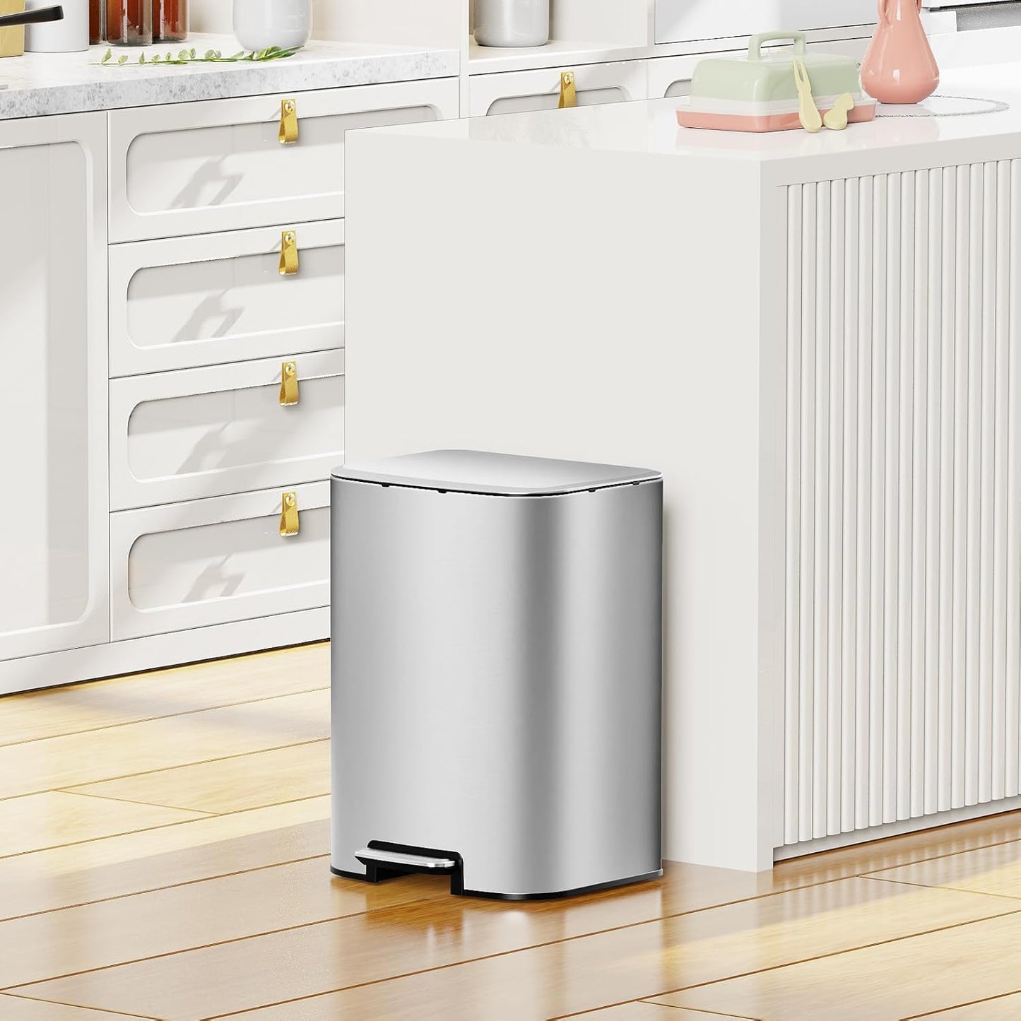 KUK 5.3 Gallon Kitchen Trash Can with Lid, Heavy Duty Hands-Free Stainless Steel Commercial Step Trash Bin with Removable Inner Bucket, Pedal Rubbish Bin for Home Office and Kitchen, 20L/5.3Gal