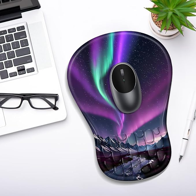 YIWEI Ergonomic Mouse Pad with Wrist Rest for Carpal Tunnel Pain Relief | Memory Foam Wrist Support,Non-Slip Rubber Base, Keyboard Computer Mousepad,Lycra Cloth Surface,Gaming Home Office