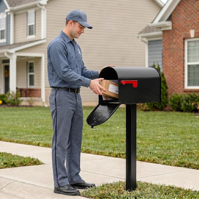 Plexon Jumbo Size Rural Mailbox, 3175 cu-in Capacity, Galvanized Steel, Powder-Coated, 15 in. H x 11.69 in. W x 24.82 in. L, Black, Extra Large